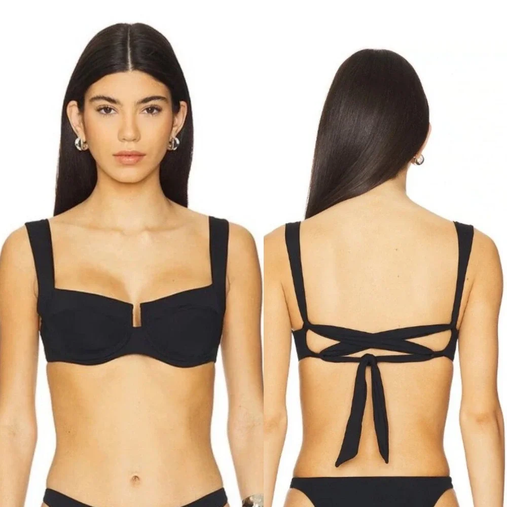 L Space minimalist black underwire tie-back bikini top